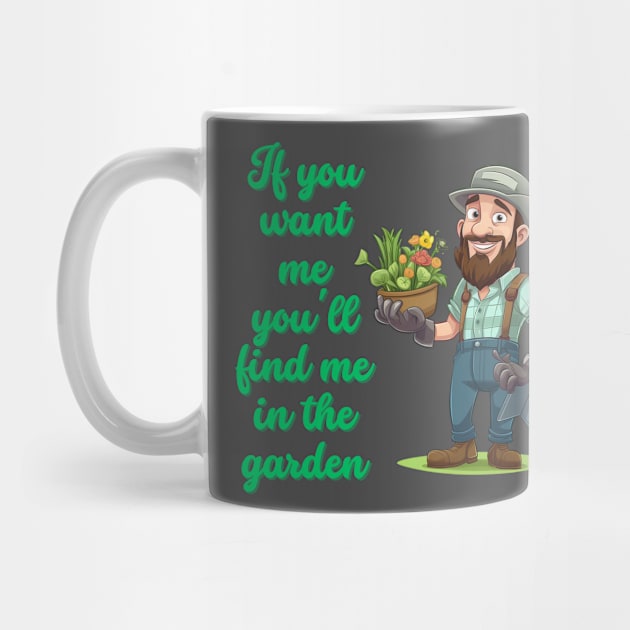 Cartoon design of a male gardener with humorous saying by CPT T's